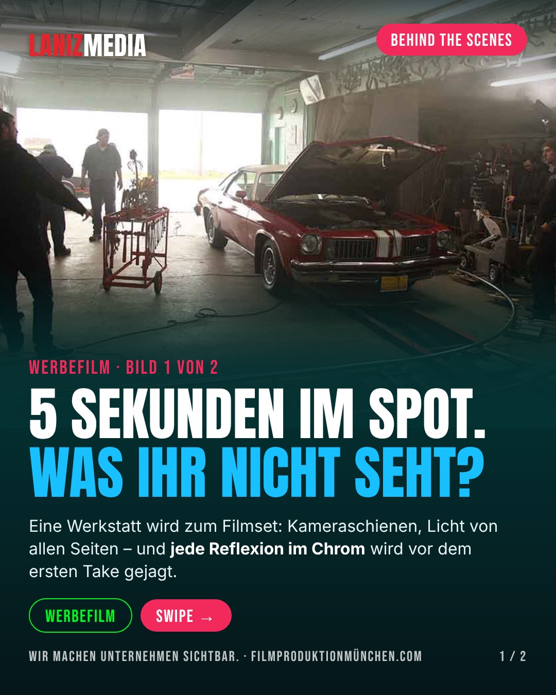 Werbefilm-Dreh in einer Werkstatt: Oldtimer mit Kameraschienen und Licht – LANIZMEDIA Behind the Scenes